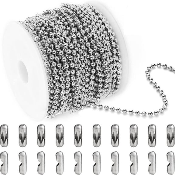 Necvior 33ft Pull Chain Stainless Steel Bead Chain Military Dog TagsBall Chains Necklace