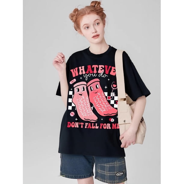 Valentine's Day 'Don't Fall for Me' Nurse T-Shirt 100% Cotton, Black Short Sleeve, Single-Side PrinCamisetas para mujer, lindas camisetas con estampado gráfico, de manga corta, estilo casual, para ve