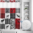 thumbnail image 3 of No Hook Shower Curtain with Built-in Rings - Farmhouse Checkered Plaid Washable Waterproof Fabric Bathroom Curtains for Hotel,Rentals, 72X 96 Inch Extra Long, Country Cabin Deer Red Black White, 3 of 8