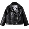 thumbnail image 2 of DJDLJWCJ Boys Leather Jacket Faux Leather Solid Color Biker Style Kids Jacket Winter Windproof Zipper Up Jacket Black Size 5T, 2 of 9