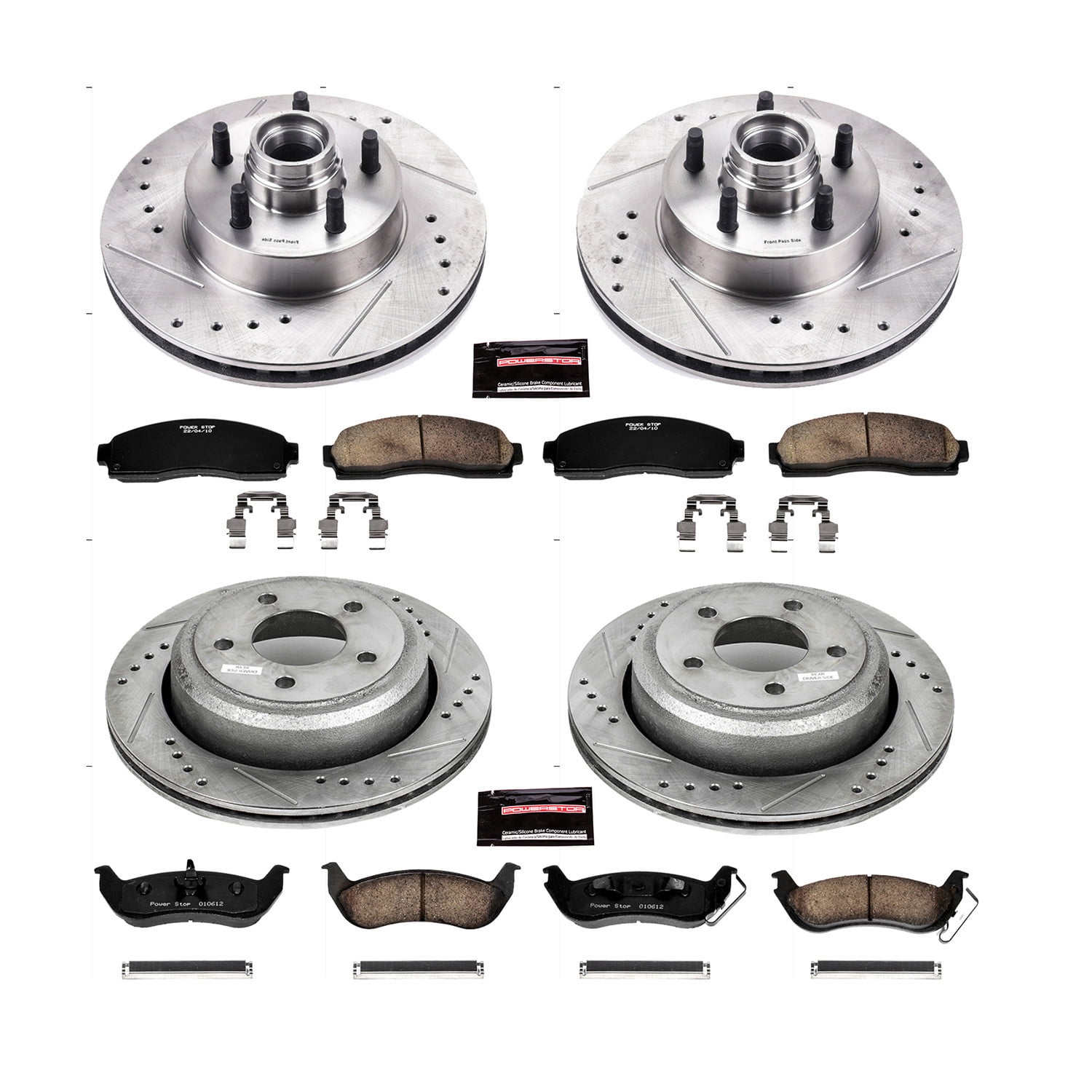 PowerStop Front and Rear Z23 Evolution Sport Carbon-Fiber Ceramic Brake Pad and Drilled & Slotted Rotor Kit Fits: FORD Select Models K7003