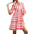 thumbnail image 3 of Xuanfei Women Striped V Neck Flare Half Sleeve Swing Boho MIni Dress, 3 of 7