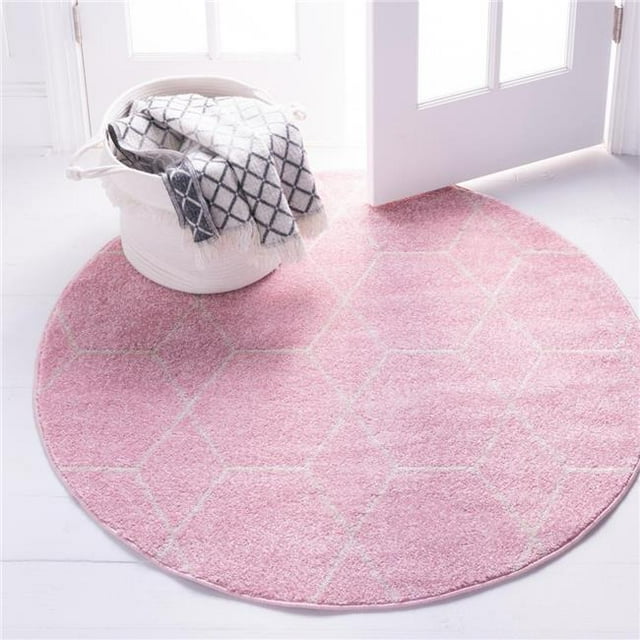 Unique Loom 3145476 4 x 4 ft. Geometric Trellis Frieze Round Rug, Light Pink