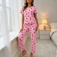 thumbnail image 4 of Aimik Womens Pajama Set Two Piece Short Sleeve Top and Long Pants Ladies Trendy Matching Oufits Casual Loungewear Set,Pink,M, 4 of 6