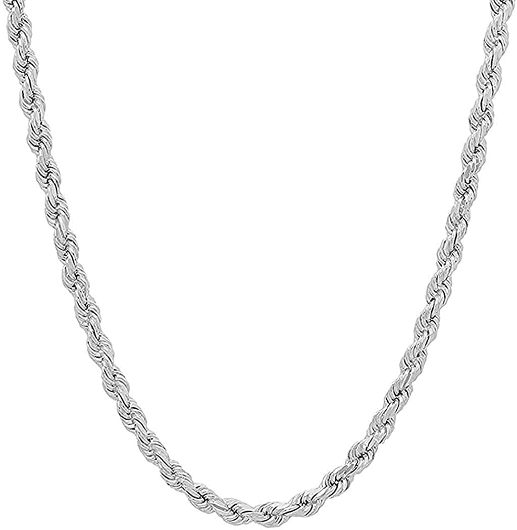 Rope Chain for Men 16-36 925 Rope Chain Verona Jewelers Sterling Silver 4MM Italian Diamond-Cut Rope Chain Necklace for Men and Women- 925 Braided Twist Italian Necklace 
