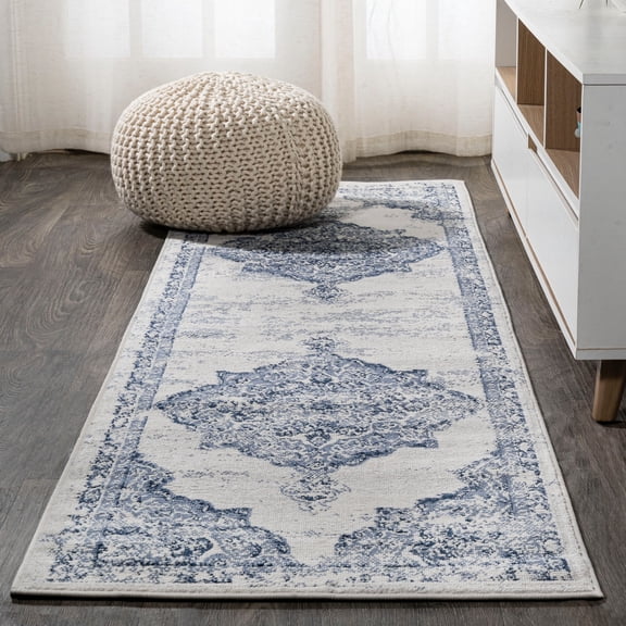 JONATHAN Y MODERN PERSIAN 2 x 10 Runner Rug, Alhambra Ornate Medallion - Light Blue/Ivory, MDP400F-210