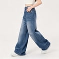 thumbnail image 2 of YUANxueke Girls High Waist Jeans Fashion Straight Wide Leg Denim Pants Casual Fall Winter Outfit Trousers, 2 of 8
