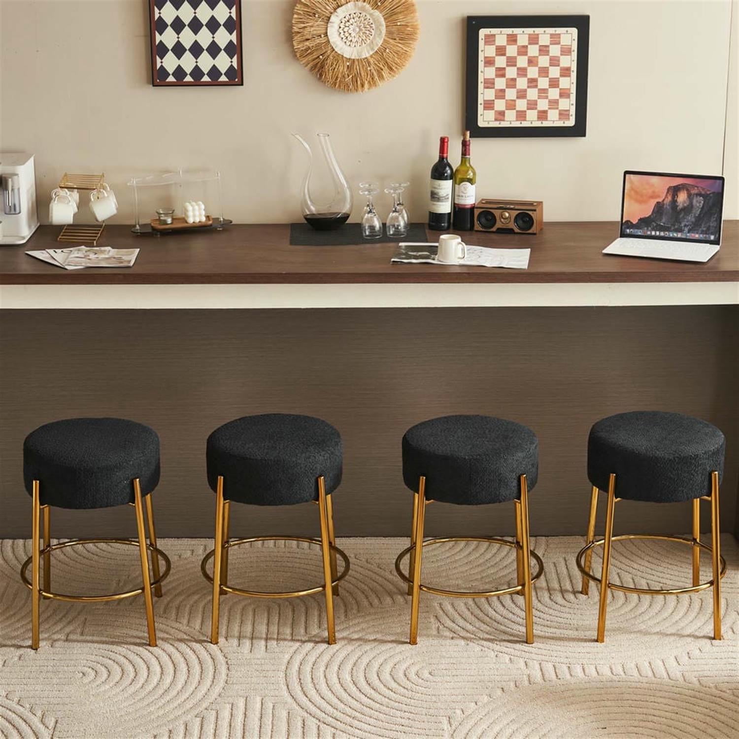Demi Bonn 24" Counter Height Bar Stools Set of 2, Upholstered Barstools, Kitchen Island Countertop Chairs for Dining Room, Black+Gold