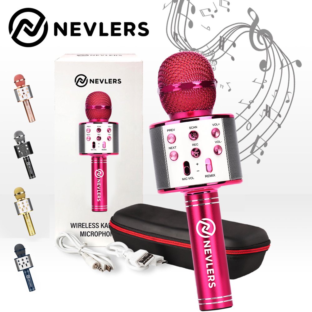 Nevlers Pink Karaoke Microphone Speaker with Wireless Bluetooth and