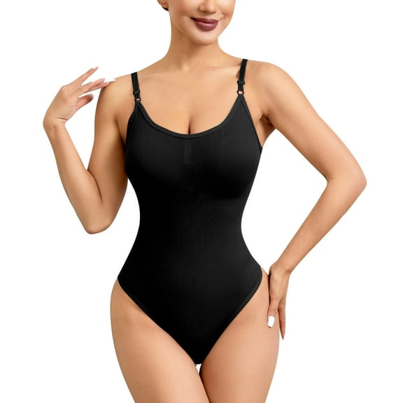 Riecok Plus Size Shapewear Bodysuit Seamless Stretchy Sleeveless Jumpsuits Solid Spaghetti Strap Workout Yoga Shapewear