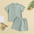 thumbnail image 4 of Mercatoo Toddler Boys Girls Cotton Linen Short Outfits Kids Solid Color Lapel Collar Button Down Lightweight Tops+Shorts Sets, 4 of 4