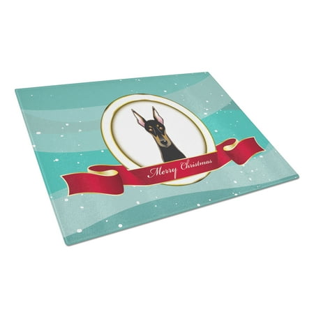 

Caroline s Treasures Doberman Merry Christmas Glass Cutting Board Large