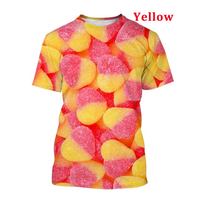 Nouveau T-shirt Mode Été Impression 3D Bonbons Intéressant Col Rond Manches Courtes