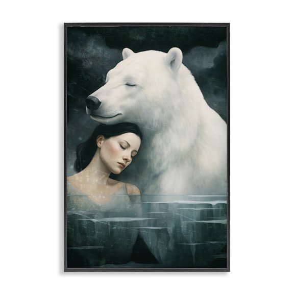 Stupell Industries Polar Bear & Woman Animals Painting Black Framed Art Print Wall Art, 12 x 18