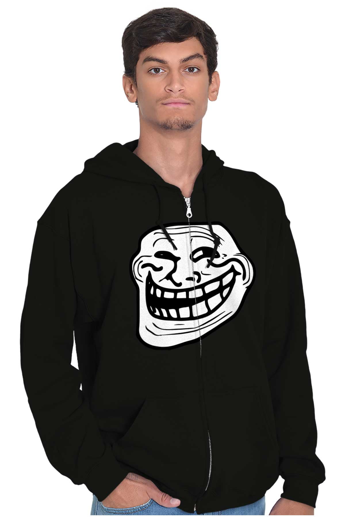 Troll Face Original Meme Smile Mad Zip Up Hoodie Men's Women's Brisco ...