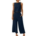 thumbnail image 2 of Casual Linen Pants Sets for Women, 2 Piece Summer Outfits, Casual Sleeveless Crop Tank Tops Wide Leg Capris Pants Beach Vacation Travel Outfit Sets Matching Clothing, 2 of 9