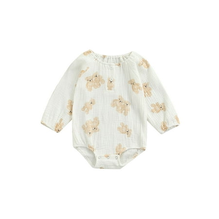 

Spring hue Newborn Baby Girls Boys Romper Cartoon Bear Print Long Sleeve Jumpsuit Autumn Clothes