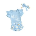 thumbnail image 2 of Musuos Baby Girls 3 Piece Outfits 6 12 18 24M Letter Print Short Sleeve Romper and Daisy Print Shorts Cute Headband Summer Clothes, 2 of 10