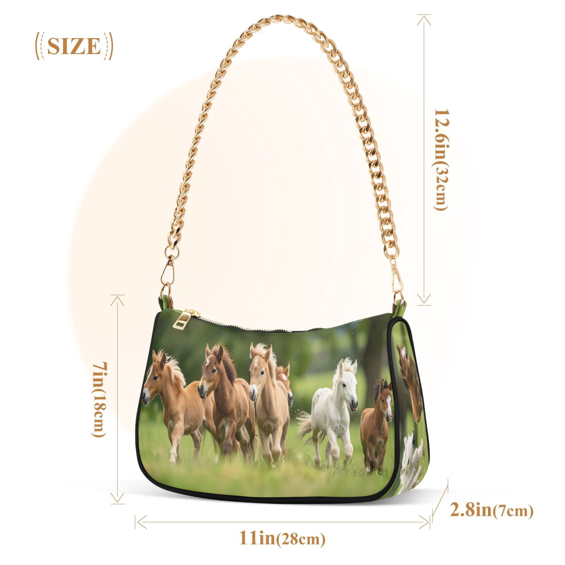 Ryvnso Horses in Meadow Womens Chain Shoulder Bag Tote Handbags Clutch Hobo Purse with Zipper for Travel
