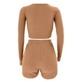 thumbnail image 6 of Njoeus Lounge Sets Womens Workout Ribbed Knit Long Sleeve Crop Top and Shorts Set Women 2 Piece Casual Pajama Short Outfits Tracksuit, 6 of 8