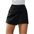 thumbnail image 6 of Uaswgudfs Women's Knotted Front Asymmetrical Hem Casual Shorts - Structured Fabric Tailored Fit with 4” Inseam Black S, 6 of 8
