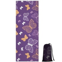 Purple Orange White Butterfly Pattern Hot Yoga Mat Towel Non Slip for Hot Yoga - Quick-Drying Yoga Mat Cover with 4 Corner Pockets with Travel Bag - Hot Yoga Towel Non Slip 70"x26"