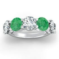 ARAIYA FINE JEWELRY 7/8 CT. T.W Round Shape Lab Grown Diamond and Natural Emerlad Five Stone Anniversary Band Ring | 14K White Gold Five Stone Wedding Band Ring Size 6.5