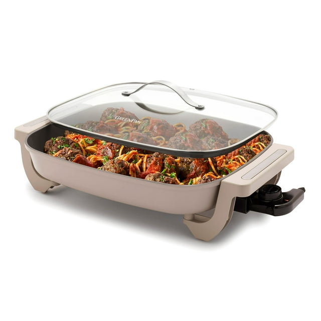 Sartén eléctrica GreenPan Advanced de 30 x 38 cm con tapa, capacidad de 7 cuartos para comidas familiares, revestimiento antiadherente de cerámica saludable sin PFAS, para freír, saltear, cocinar al v