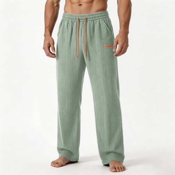 BADHUB Men Big and Tall Pants Drawstring Elastic Waist Casual Pants Straight Baggy Sweatpants with Pockets Green XL