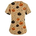 thumbnail image 3 of LHVUOA Women's Halloween Medical Scrubs Top Cute Cat Print Short Sleeve Nurse Working Uniforms Stretch Medical Scrubs Blouses T Shirts with Pockets, 3 of 4