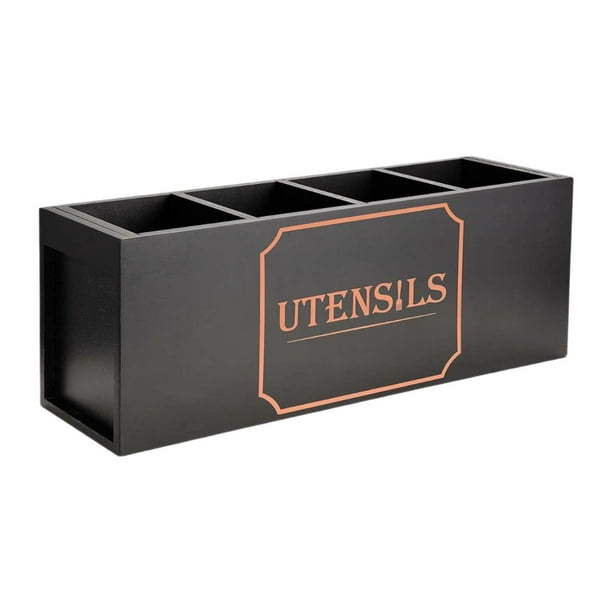 Porta cubiertos de madera Porta cubiertos elegante cuatro compartimentos decorativo Negro