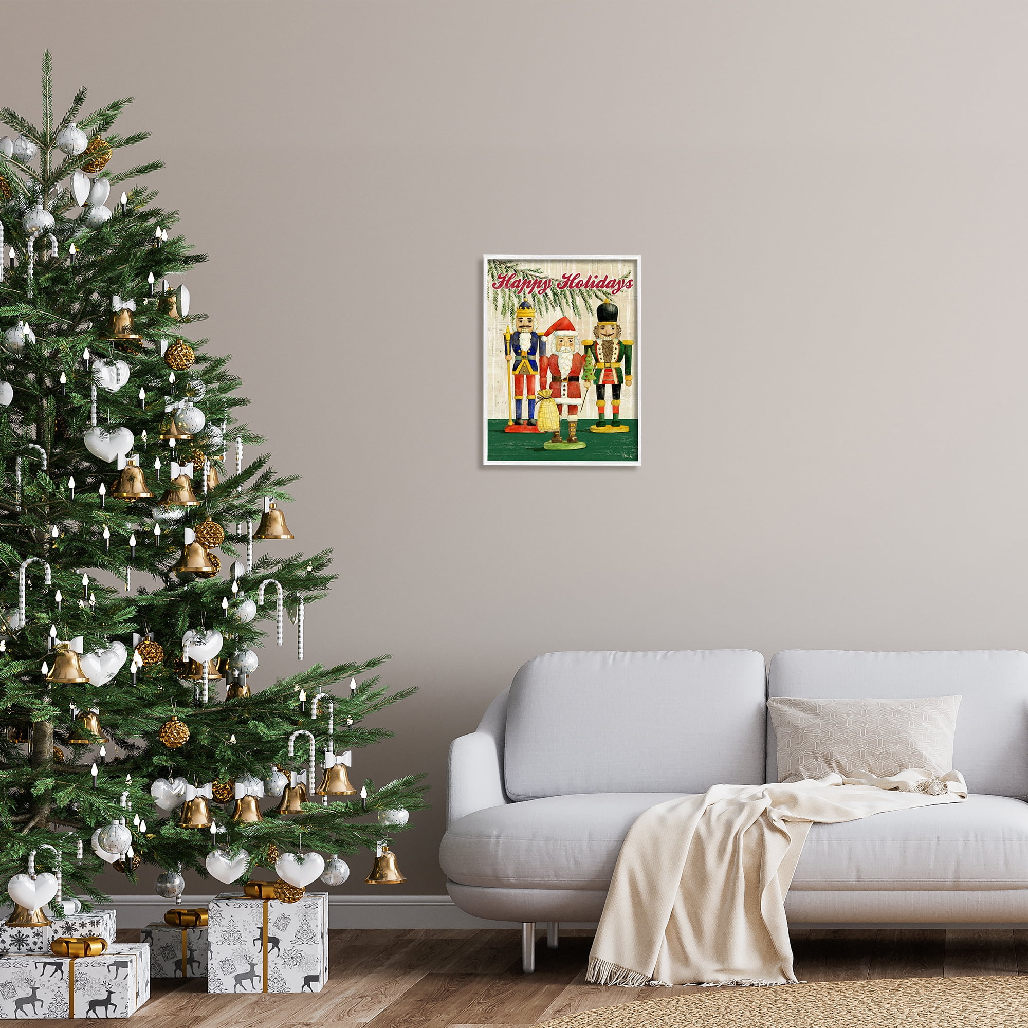 Stupell Industries Happy Holidays Nutcrackers Holiday Painting White Framed Art Print Wall Art, 16 x 20