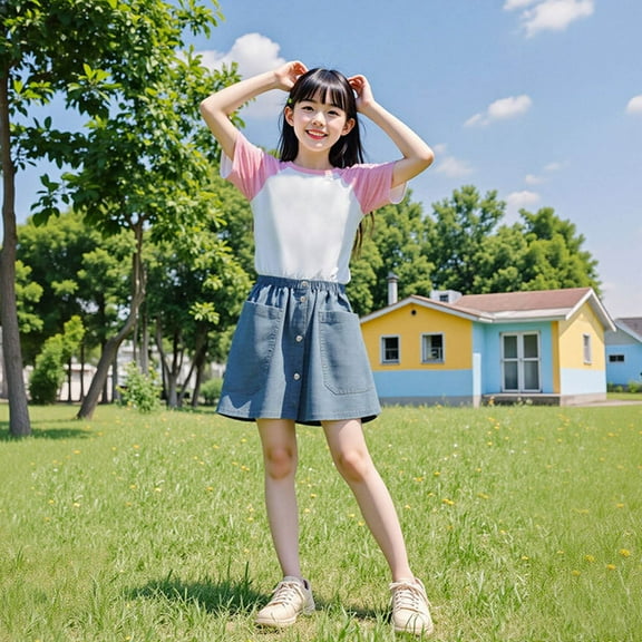 Hauaitttt Girls Denim Skirts for Toddlers Kids Casual Stretch Waist Mini Skirt with Front Pockets Comfortable Playwear for Spring Summer Fall Jean Skirt Kids Size 6 Girls Flare Skater Skirt Teenager