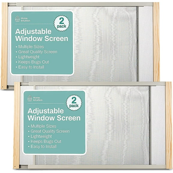 Home Intuition 2-Pack Adjustable Horizontal Window Screen 15-25 inches Wide, 10 Inch High, Bug and Mosquito Netting, Replacement WindowScreen for Kitchen Windows, RV Camper, Dorm Ventilation