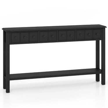 Resenkos 60 Inch Long Sofa Table with 4 Drawers and Open Shelf for Living Room-Black, Narrow Console Table, Entryway Hall Table with Shelves for Foyer & Entry Spaces