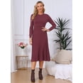 thumbnail image 2 of DARING DIVA Women's Long Sleeve Sweater with Knit A-Line Midi Design Dress S Wine Red, 2 of 7