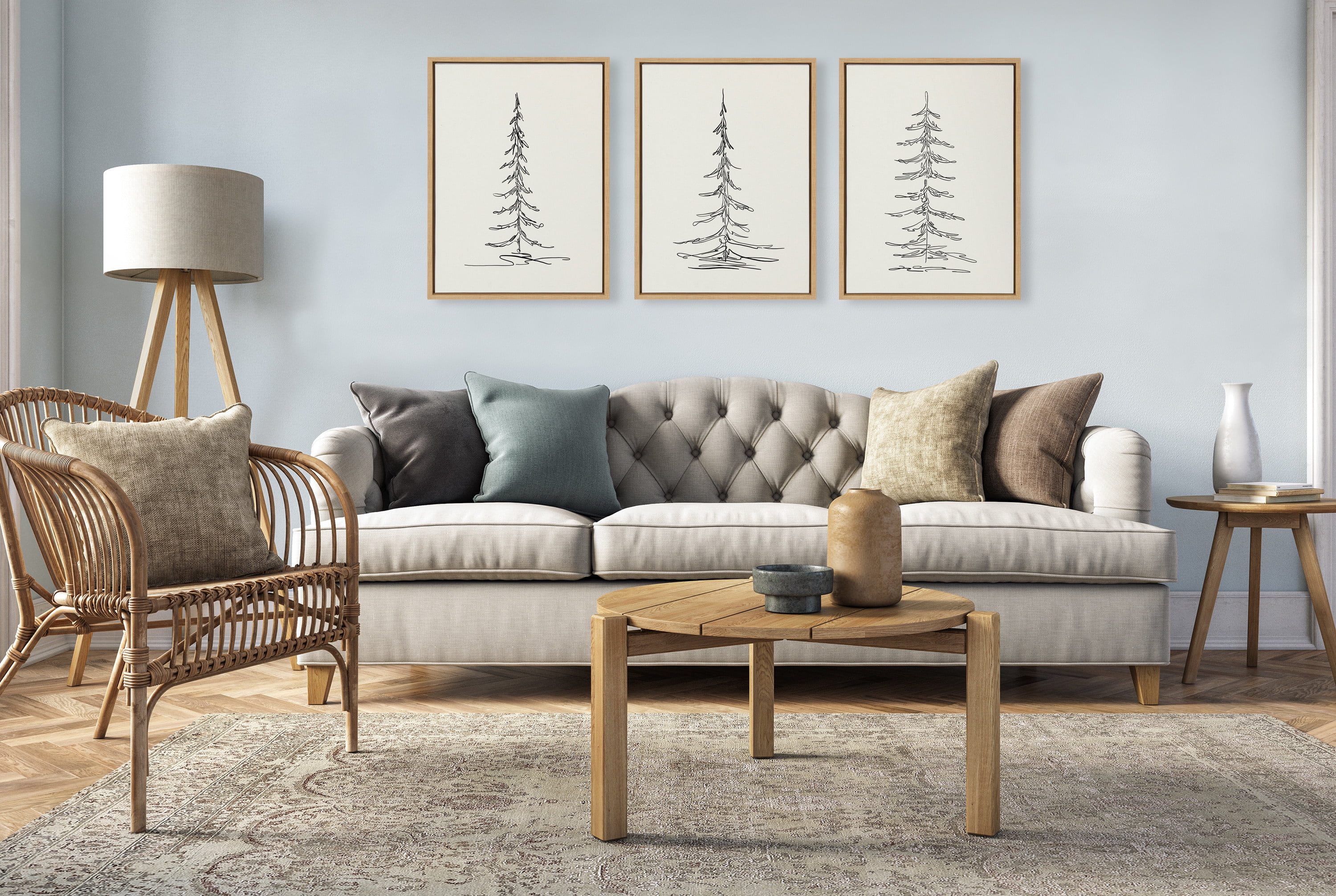 Sylvie Minimalist Evergreen Trees 18 in x 24 in Framed Painting Canvas Art Prints, by Kate and Laurel Set of 3