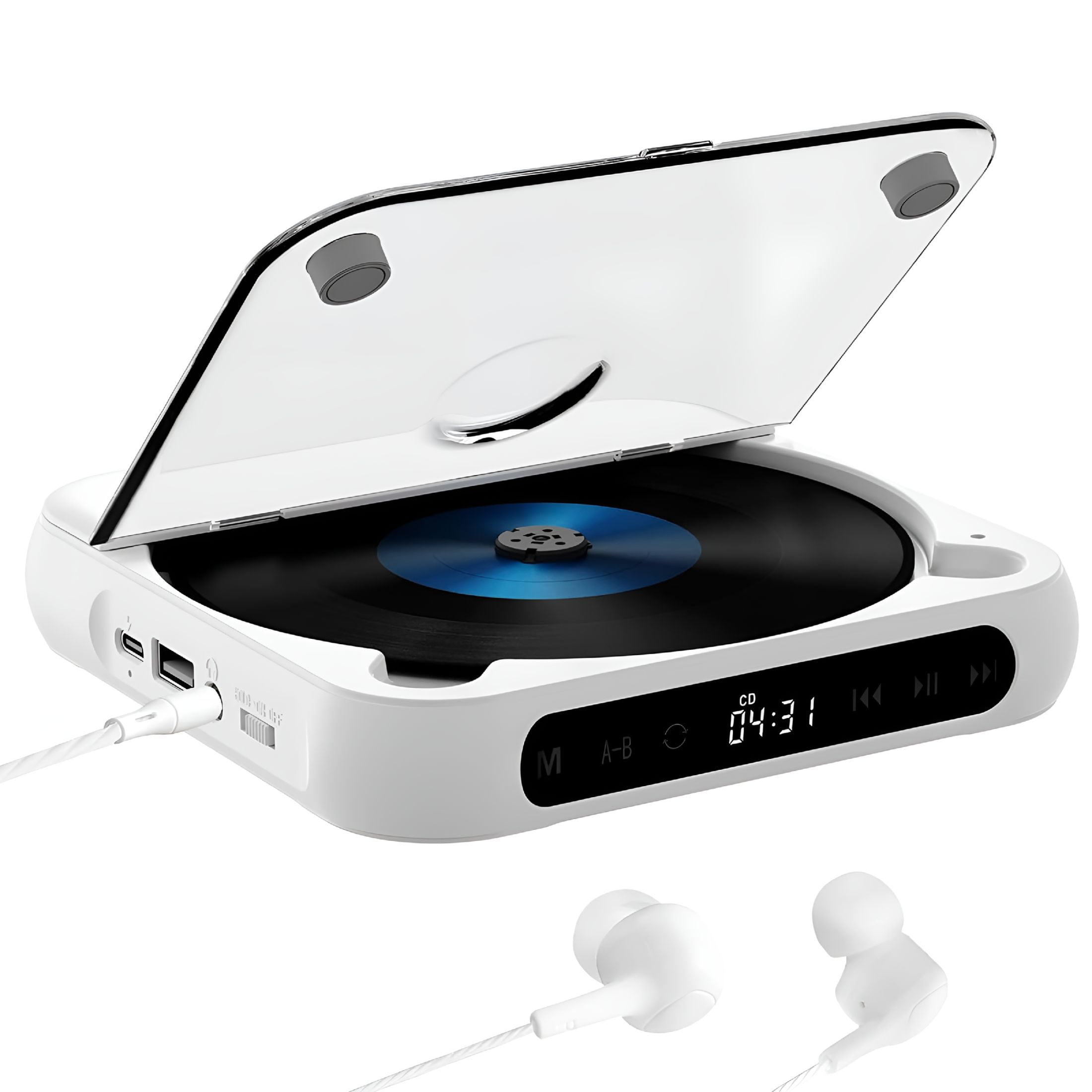 GJX 2026 New Portable Cd Player,Personal Cd Players with Bluetooth for Car&Travel,Rechargeable Small Cd Player with Headphones,Lcd Touch Screen&Anti-Skip/Shockproof White