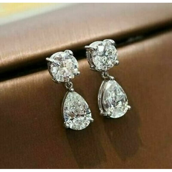 2.50 CT Lab-Created Diamond Two-Stone Drop/Dangle Earrings 14K White Gold Plated Sterling Silver