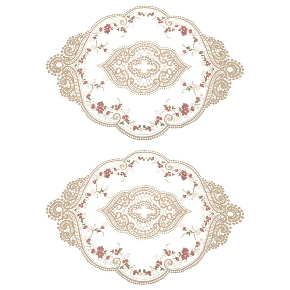 Uxcell 2Pack 12x17-in Retro Lace Placemat Oval French Crochet Doilies Coasters Khaki