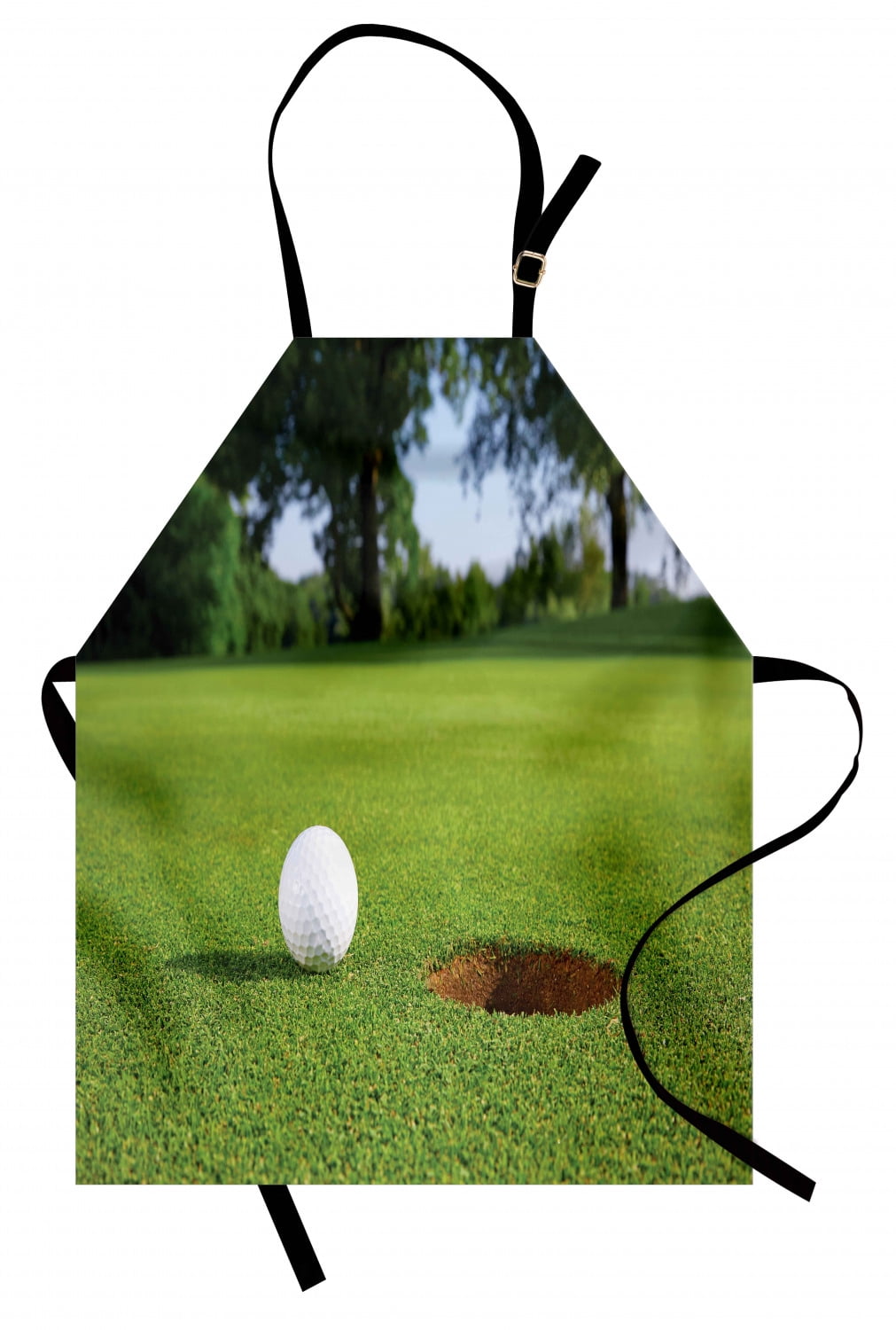 Golf Apron, Silhouette of Men Playing Golf Game Champion Modern Abstract  Graphic Art, Unisex Kitchen Bib with Adjustable Neck for Cooking Gardening