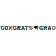 Beistle Colorful Congrats Grad Cap Decoration Glitter Streamer 10' Graduation Banner