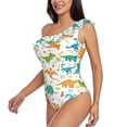 thumbnail image 3 of Picia Dinosaur Pattern Women's One Piece Swimsuits,One Shoulder Swimwear Asymmetric ,Ruffle Monokinis Bathing Suits,High Waisted Flattering Bathing Suits-Large, 3 of 8