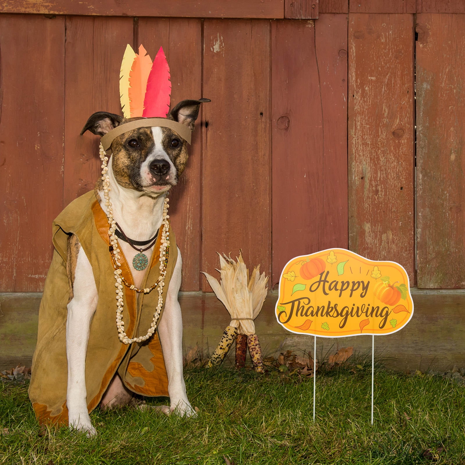 OUNONA Thanksgiving Lawn Stakes Sign Plastic Outdoor Decorative Yard Sign