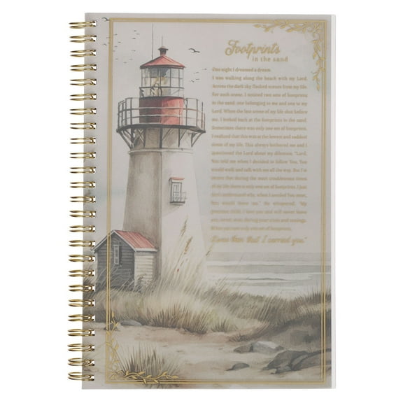 Christian Art Gifts Spiral Notebook, Footprints in the Sand - Psalm 118:29 Bible Verse, Prayer Journal, Flexible Cover, Lined Paper for Writing, 128 Pages w/ Scripture, 8.5" x 5.9" x 0.6"