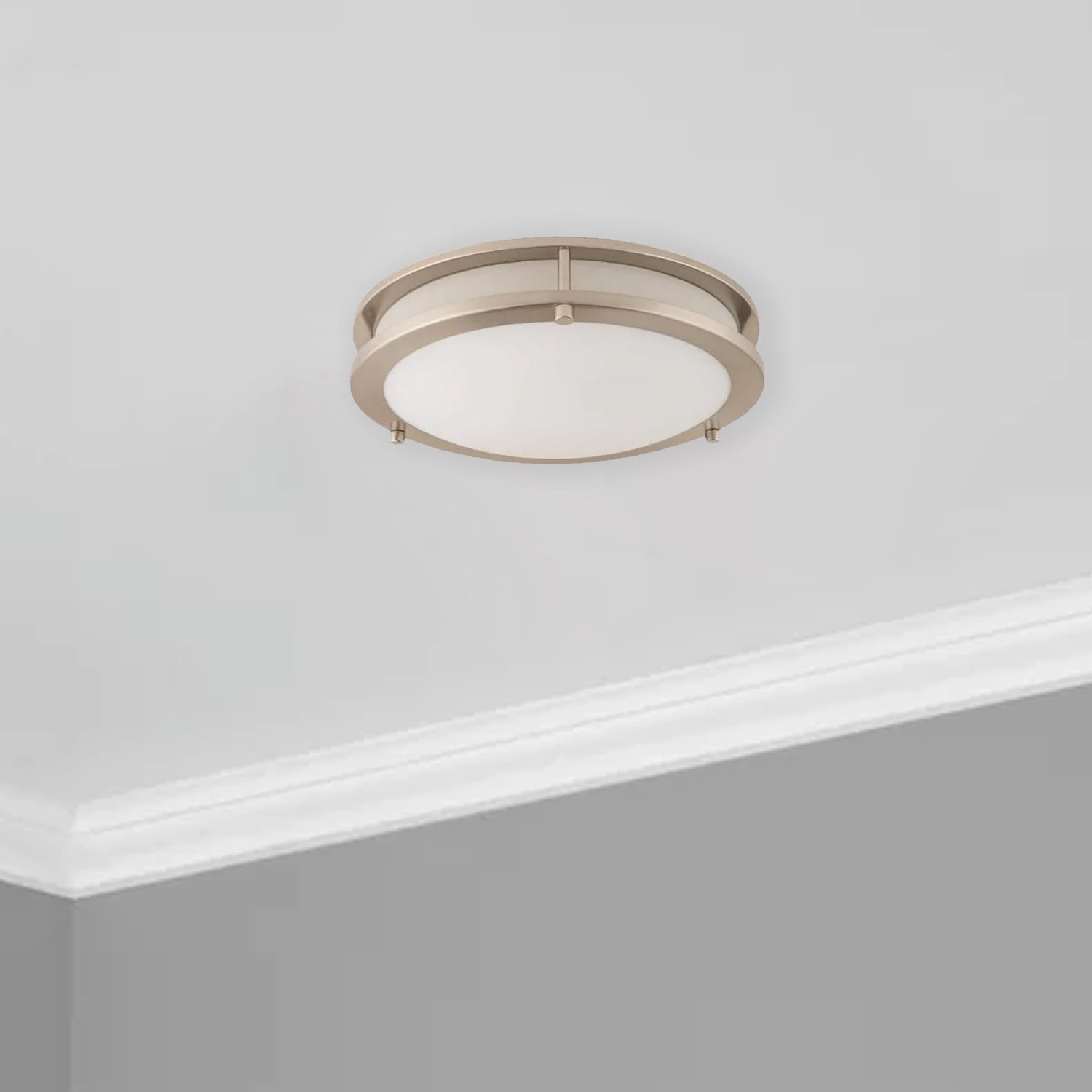 Better Homes &Gardens 11.81in Round Modern LED Ceiling Light Frosted Glass, Satin Nickle, No Bulb