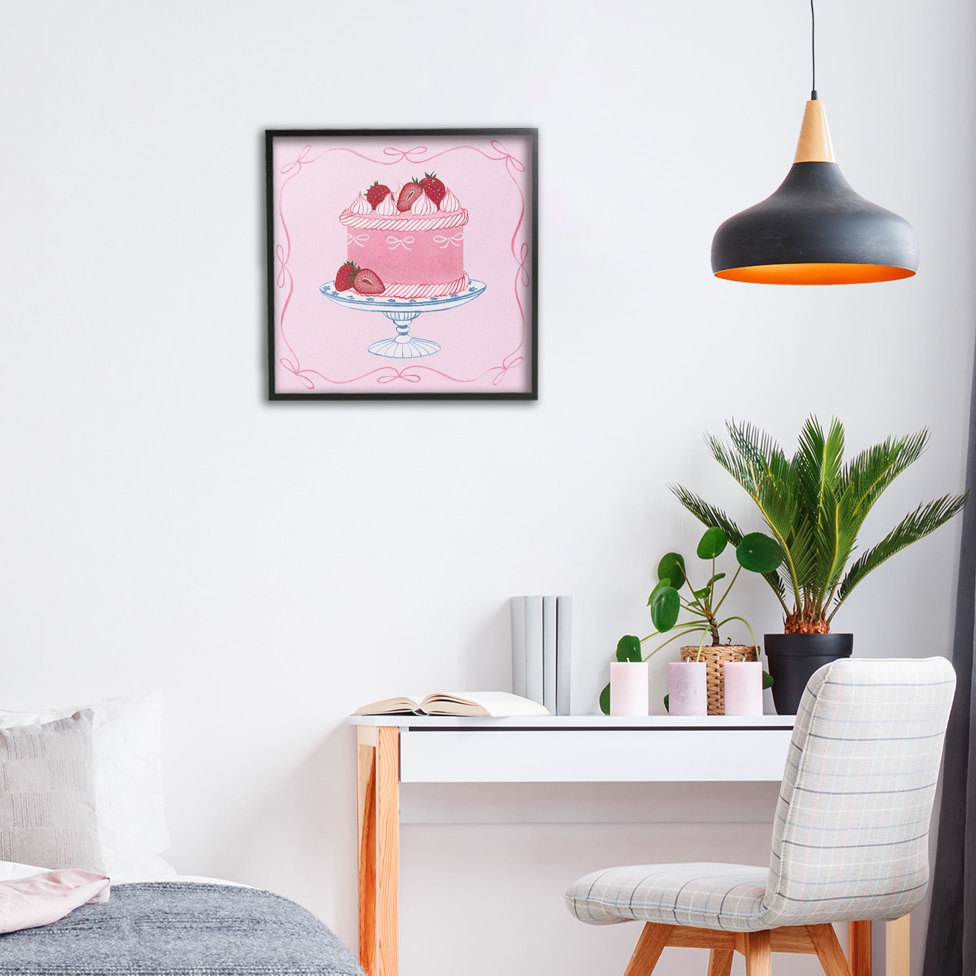 Stupell Industries Pink Strawberry Cake Black Framed Giclee Art, design by Grace Popp