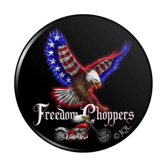 Freedom Choppers Motorcycle Patriotic American Flag Eagle Bike Kitchen Refrigerator Locker Button Magnet