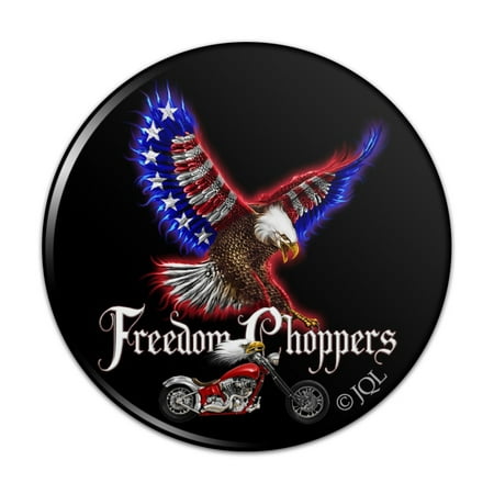 Freedom Choppers Motorcycle Patriotic American Flag Eagle Bike Kitchen Refrigerator Locker Button