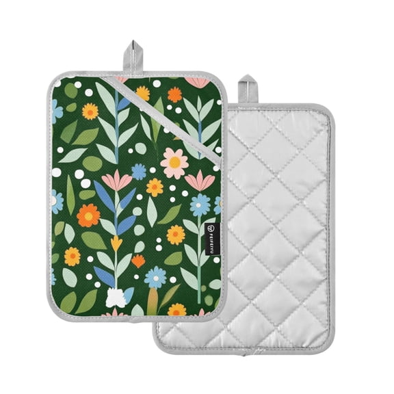 Yayeee Pot Holders Kitchen Heat Resistant with Pockets 7"x9.8" Cotton Oven Cooking Hot Pads, Flourish Flowers Pattern
